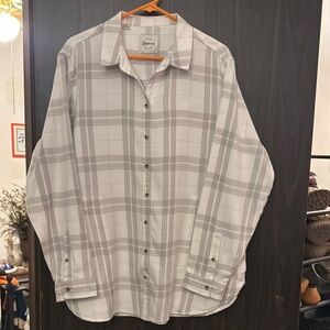 Jachs Girlfriend White and Gray Casual Button Down Flannel Shirt Sz XXL